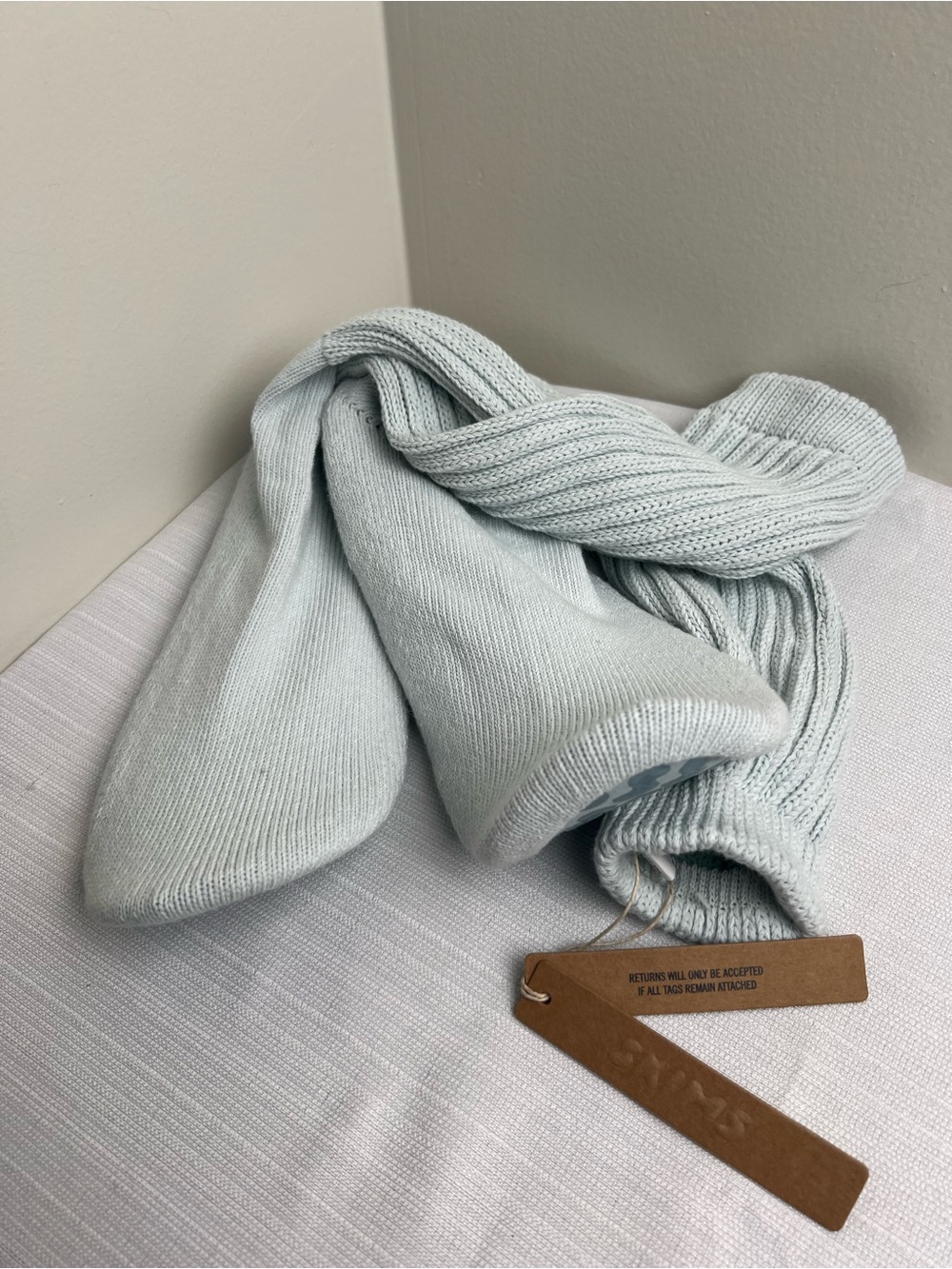 SKIMS Frost Knit Slipper Socks in Pale Blue